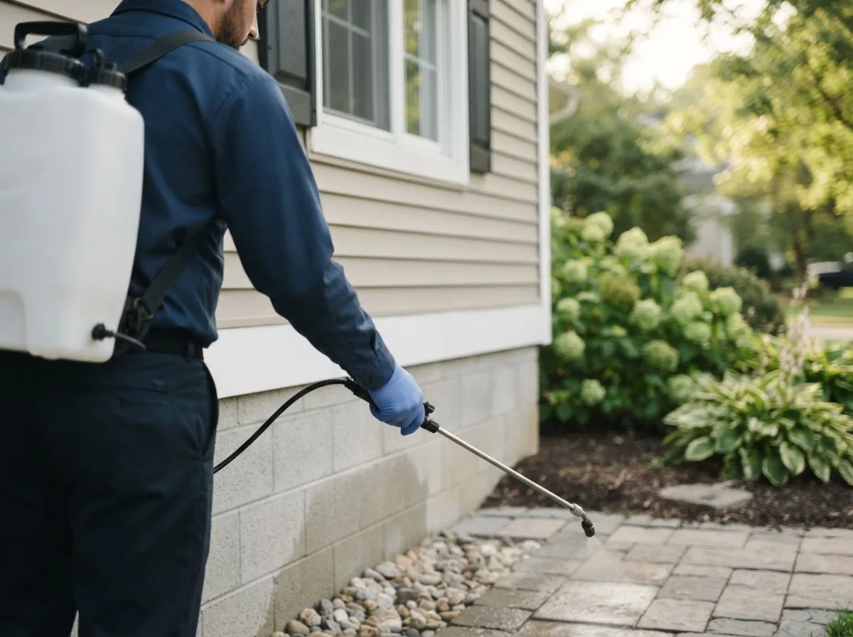 Pest control technician inspecting a home in Carlisle, NY